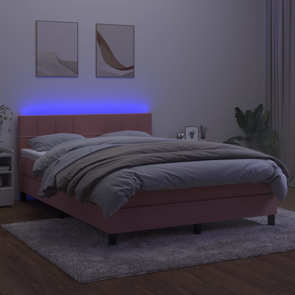 Krevet box spring s madracem LED ružičasti 140x200cm baršunasti