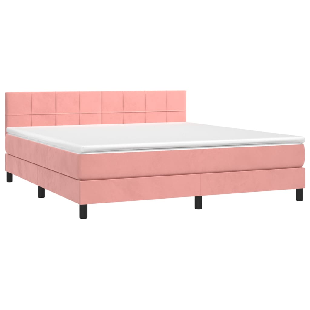Krevet box spring s madracem LED ružičasti 180x200cm baršunasti