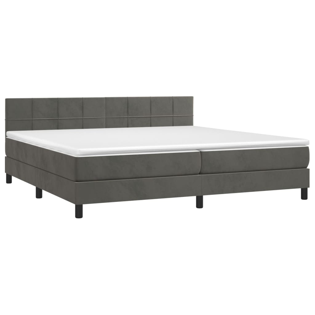 Krevet box spring s madracem LED tamnosivi 200x200 cm baršun