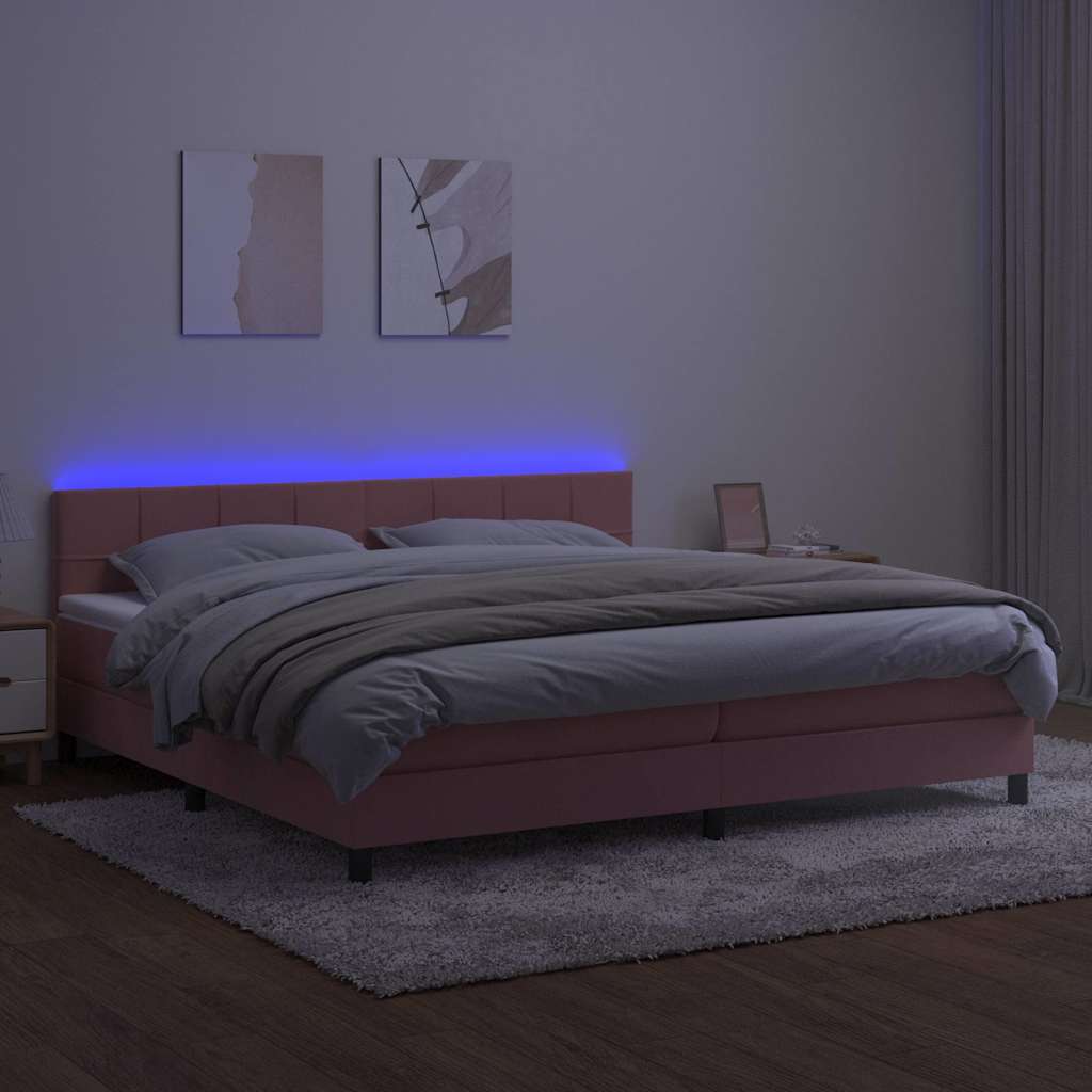 Krevet box spring s madracem LED ružičasti 200x200cm baršunasti