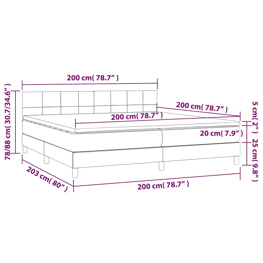Krevet box spring s madracem LED ružičasti 200x200cm baršunasti