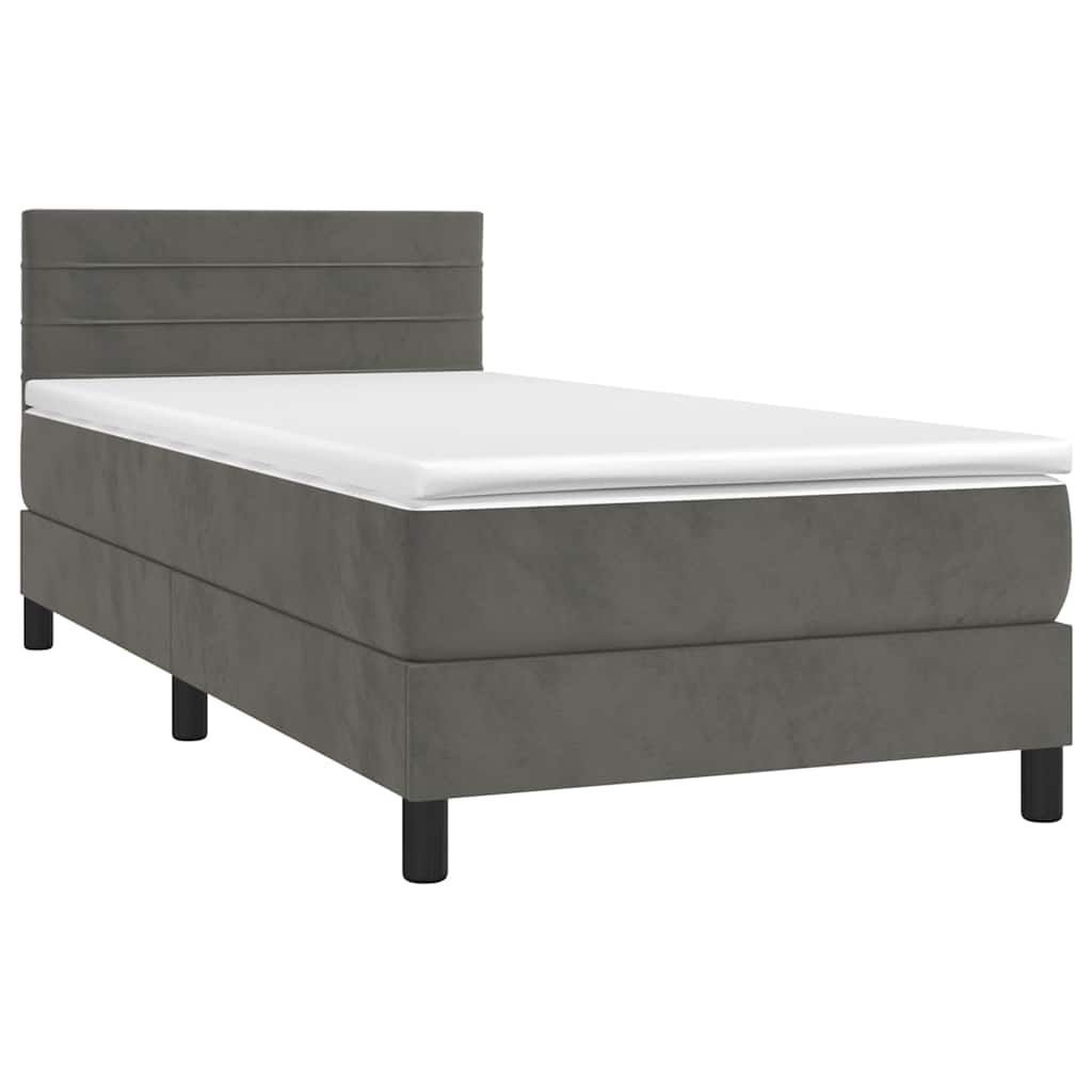 Krevet box spring s madracem LED tamnosivi 80 x 200 cm baršun