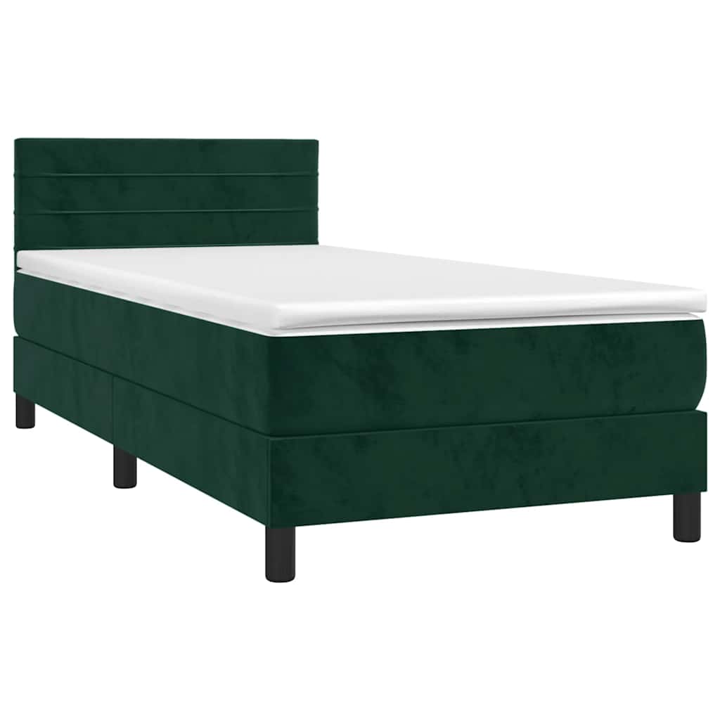 Krevet box spring s madracem LED tamnozeleni 80 x 200 cm baršun