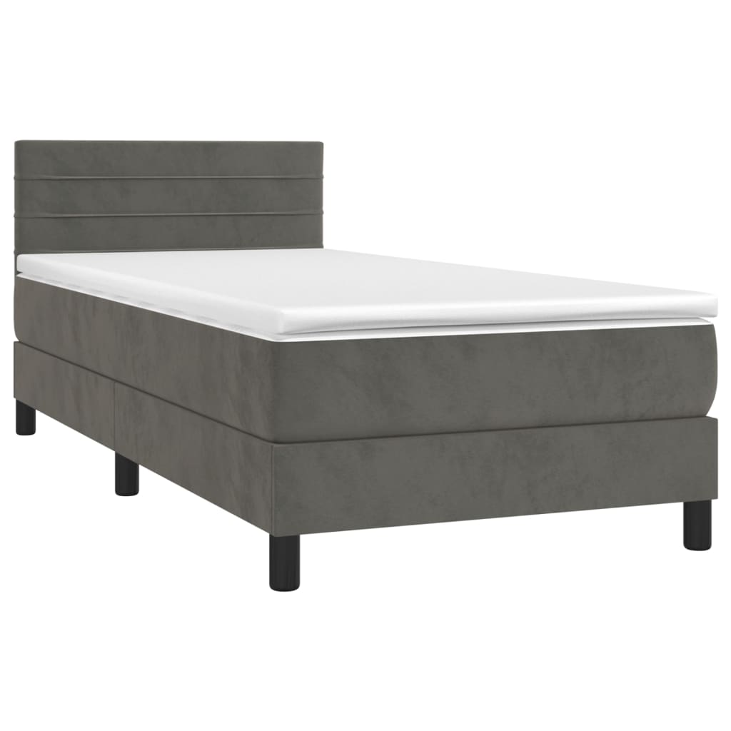 Krevet box spring s madracem LED tamnosivi 90x190 cm baršun