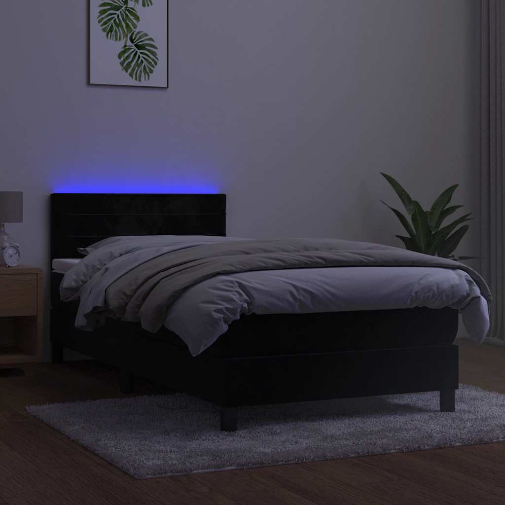 Krevet box spring s madracem LED crni 90x190 cm baršun