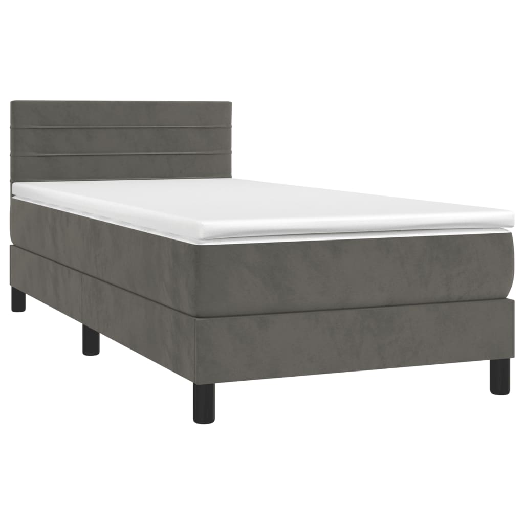 Krevet box spring s madracem LED tamnosivi 100x200 cm baršun