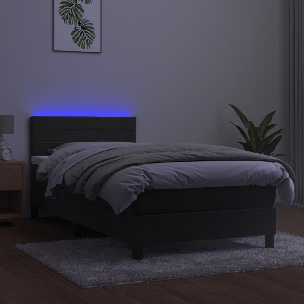 Krevet box spring s madracem LED tamnosivi 100x200 cm baršun