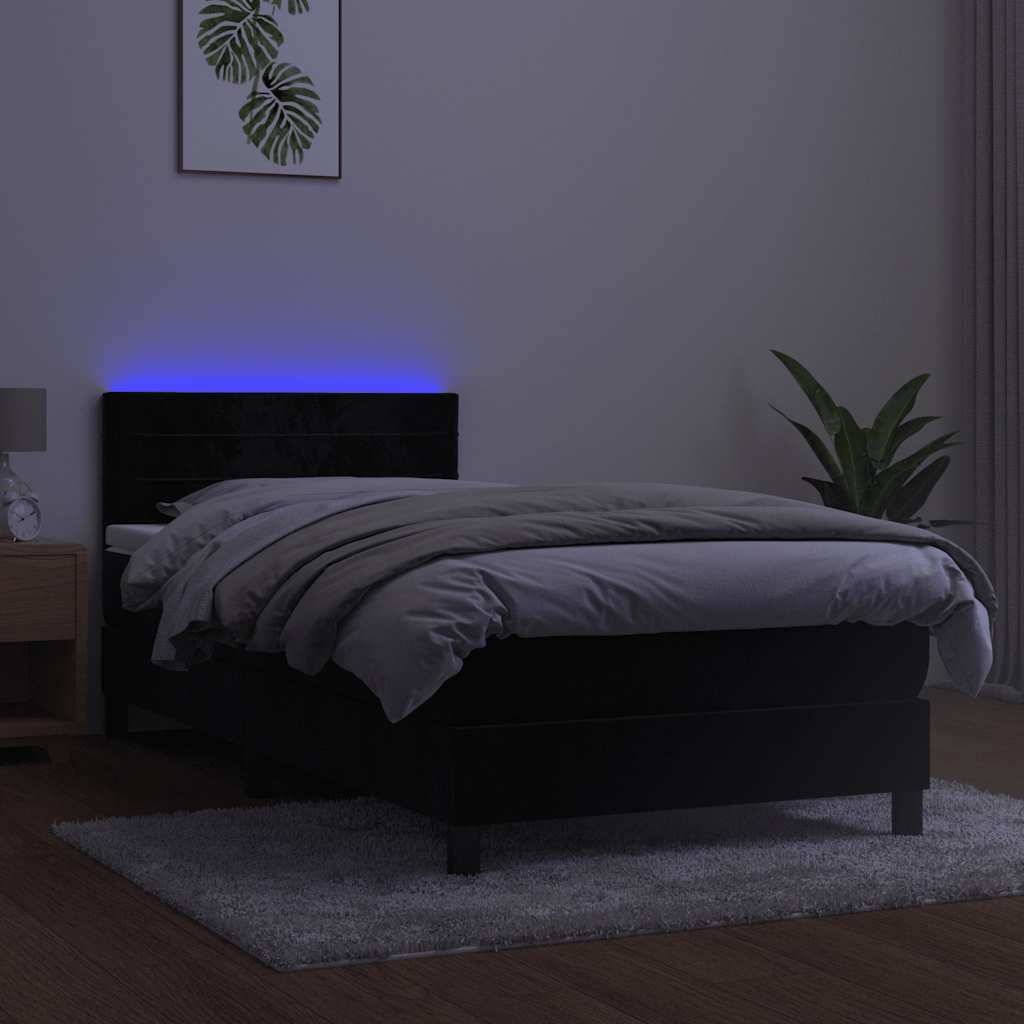 Krevet box spring s madracem LED crni 100x200 cm baršun