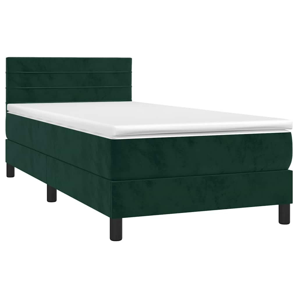Krevet box spring s madracem LED tamnozeleni 100x200 cm baršun