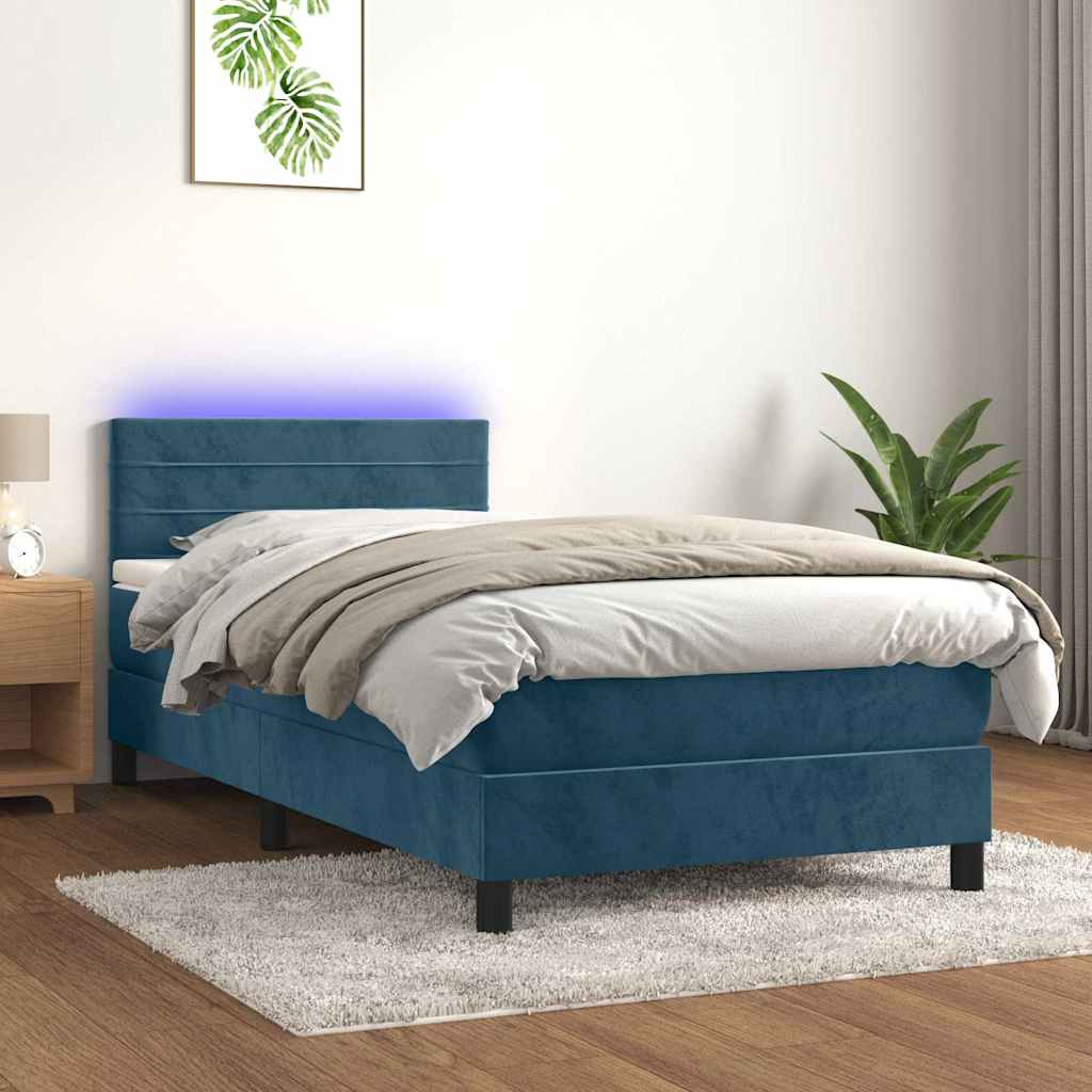 Krevet box spring s madracem LED tamnoplavi 100x200 cm baršun