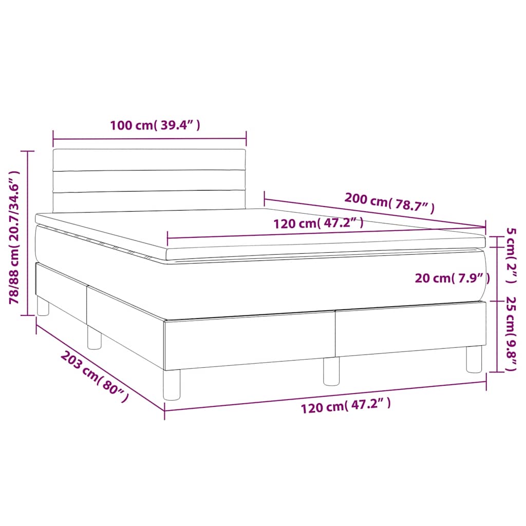 Krevet box spring s madracem LED tamnozeleni 120x200 cm baršun