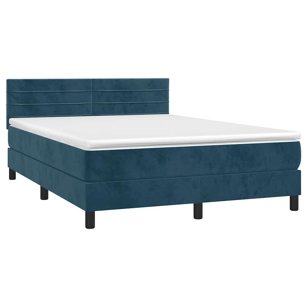 Krevet box spring s madracem LED tamnoplavi 140x190 cm baršun