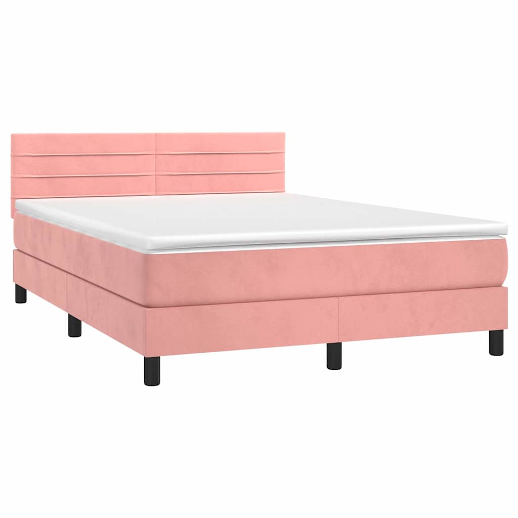 Krevet box spring s madracem LED ružičasti 140x190cm baršunasti