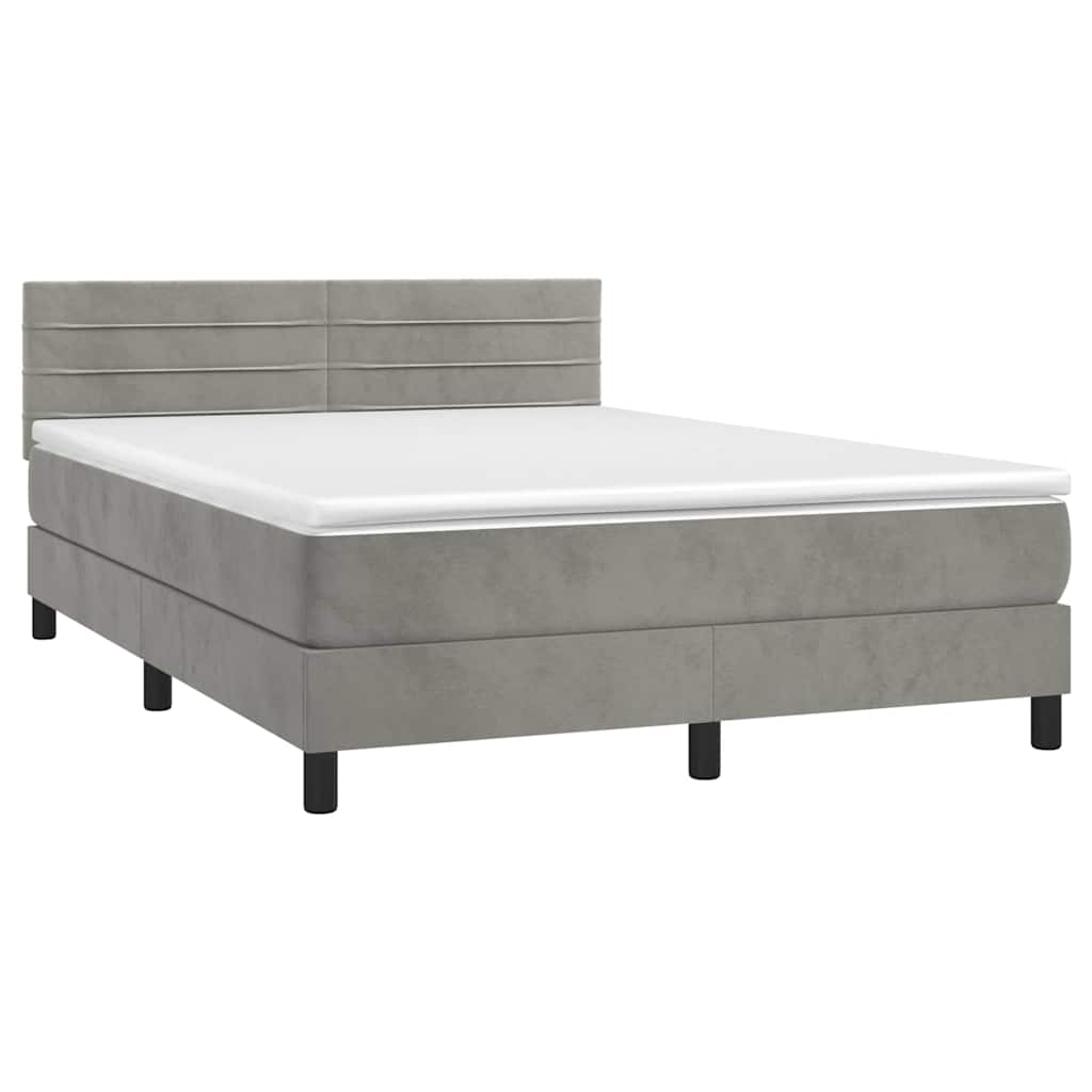 Krevet box spring s madracem LED svjetlosivi 140x200 cm baršun