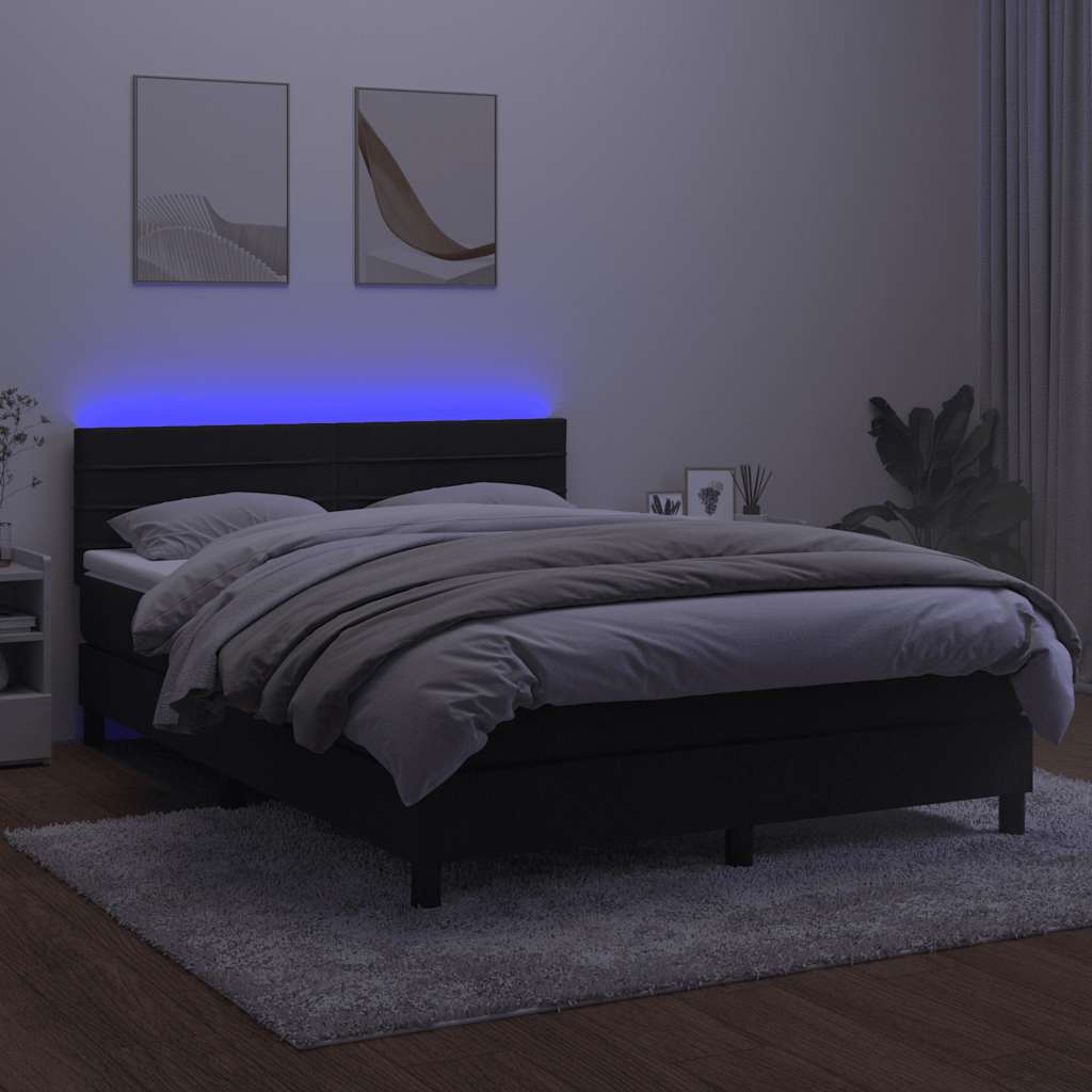 Krevet box spring s madracem LED crni 140x200 cm baršun