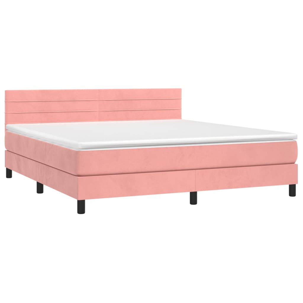 Krevet box spring s madracem LED ružičasti 160x200cm baršunasti