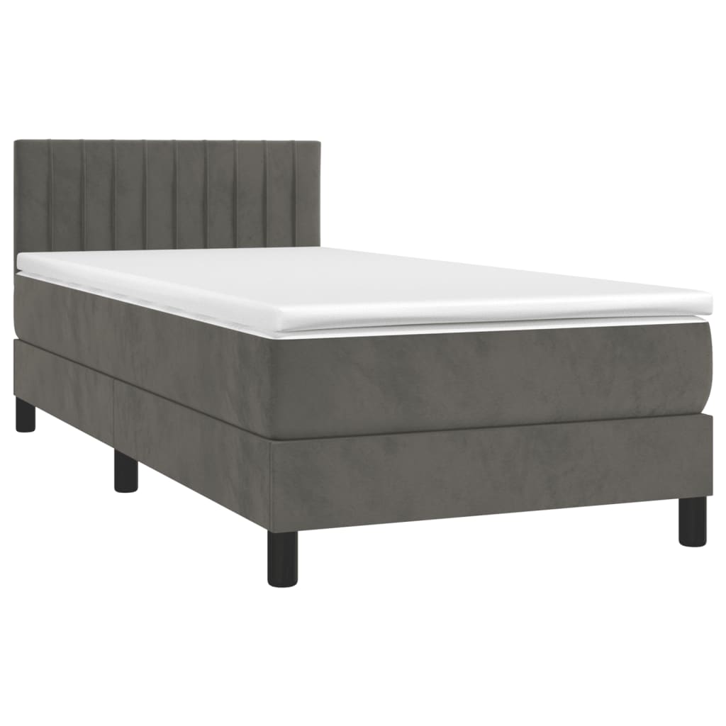 Krevet box spring s madracem LED tamnosivi 80 x 200 cm baršun