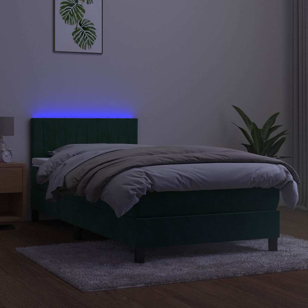 Krevet box spring s madracem LED tamnozeleni 80 x 200 cm baršun