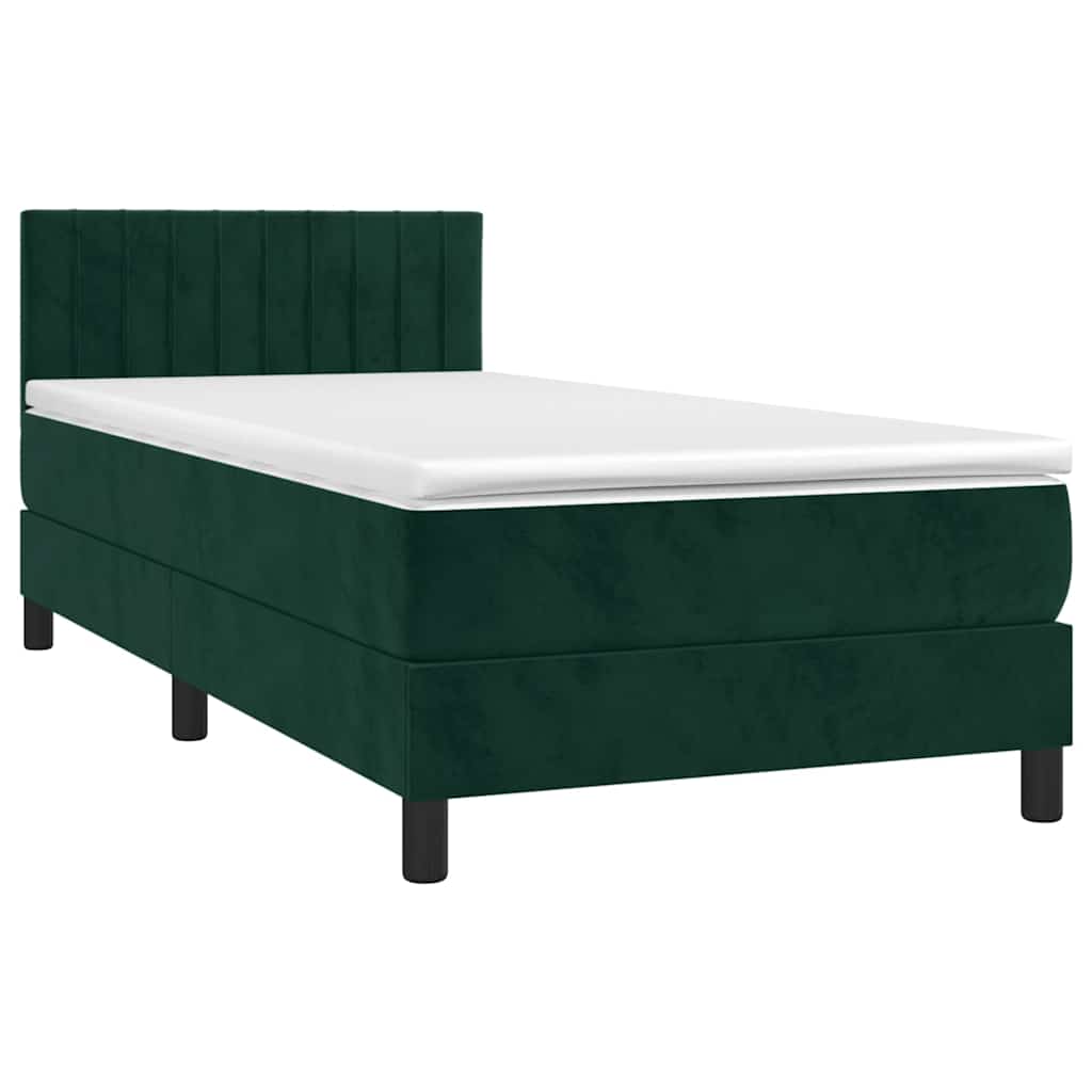 Krevet box spring s madracem LED tamnozeleni 90x190 cm baršun