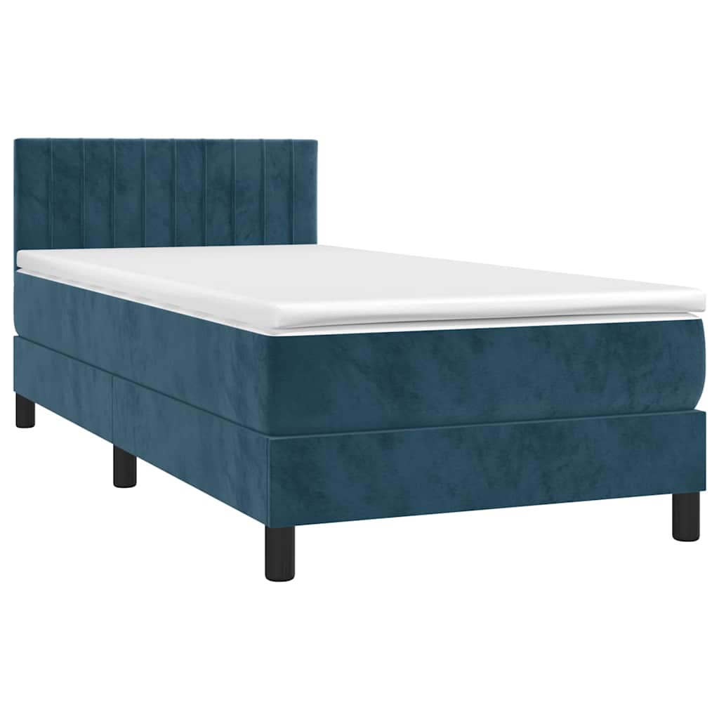 Krevet box spring s madracem LED tamnoplavi 90x190 cm baršun