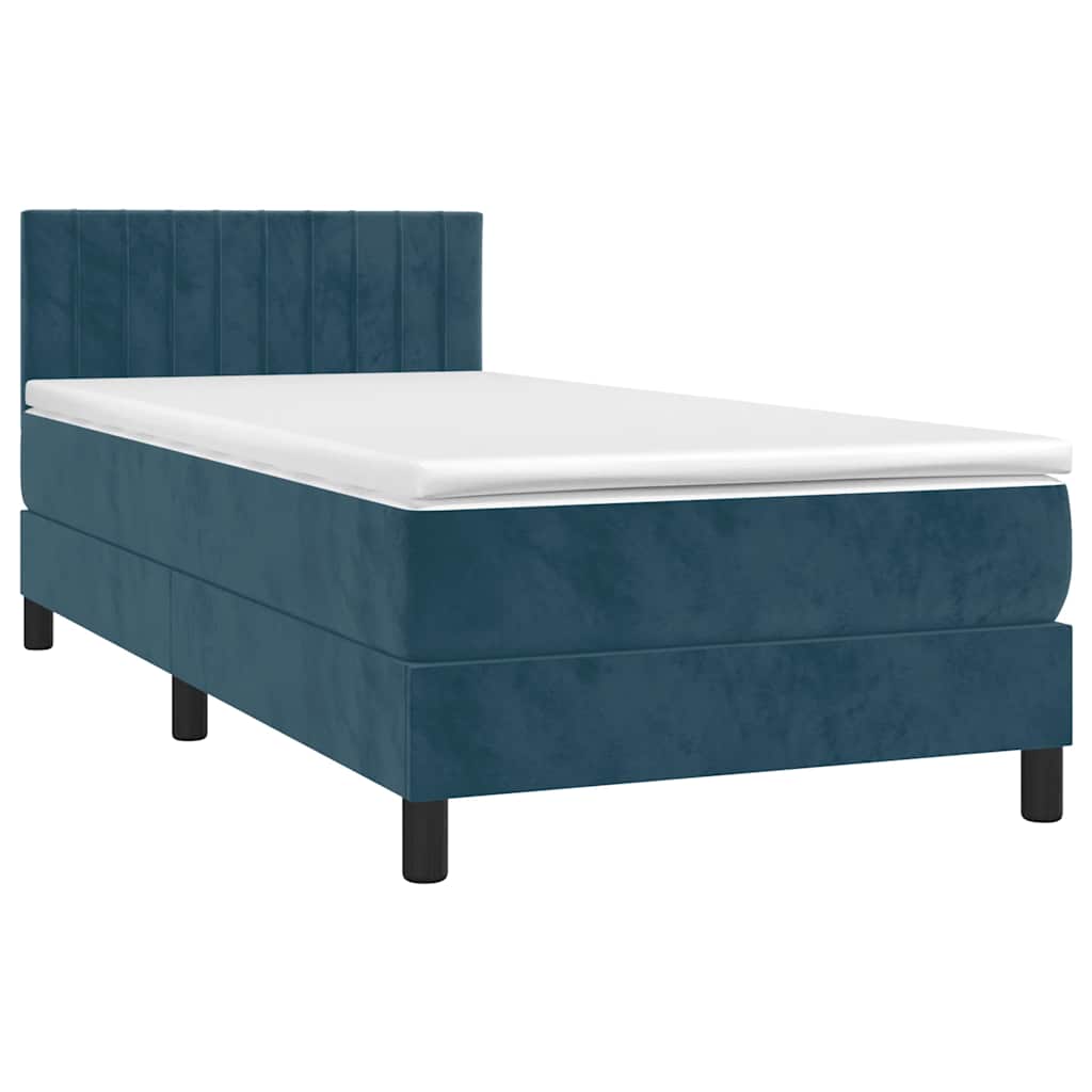 Krevet box spring s madracem LED tamnoplavi 90x200 cm baršun
