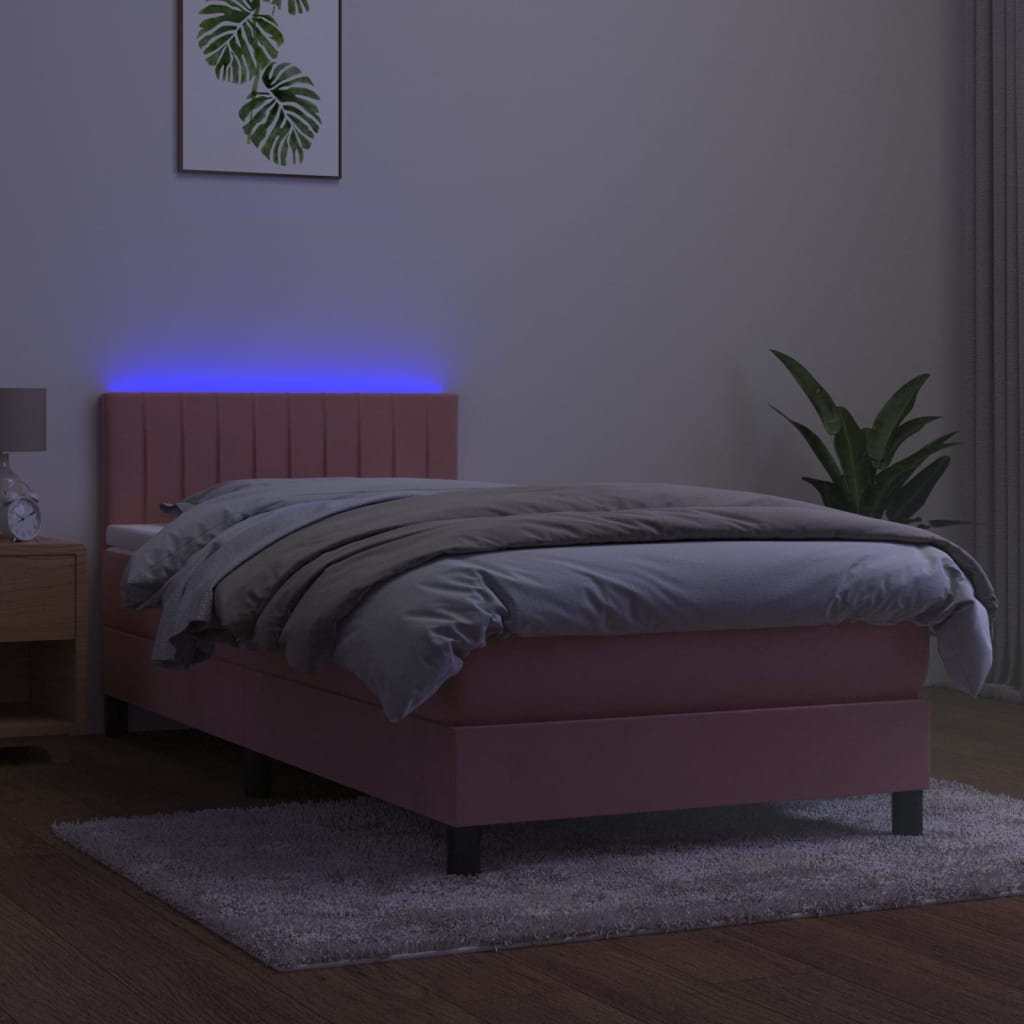 Krevet box spring s madracem LED ružičasti 90x200 cm baršunasti