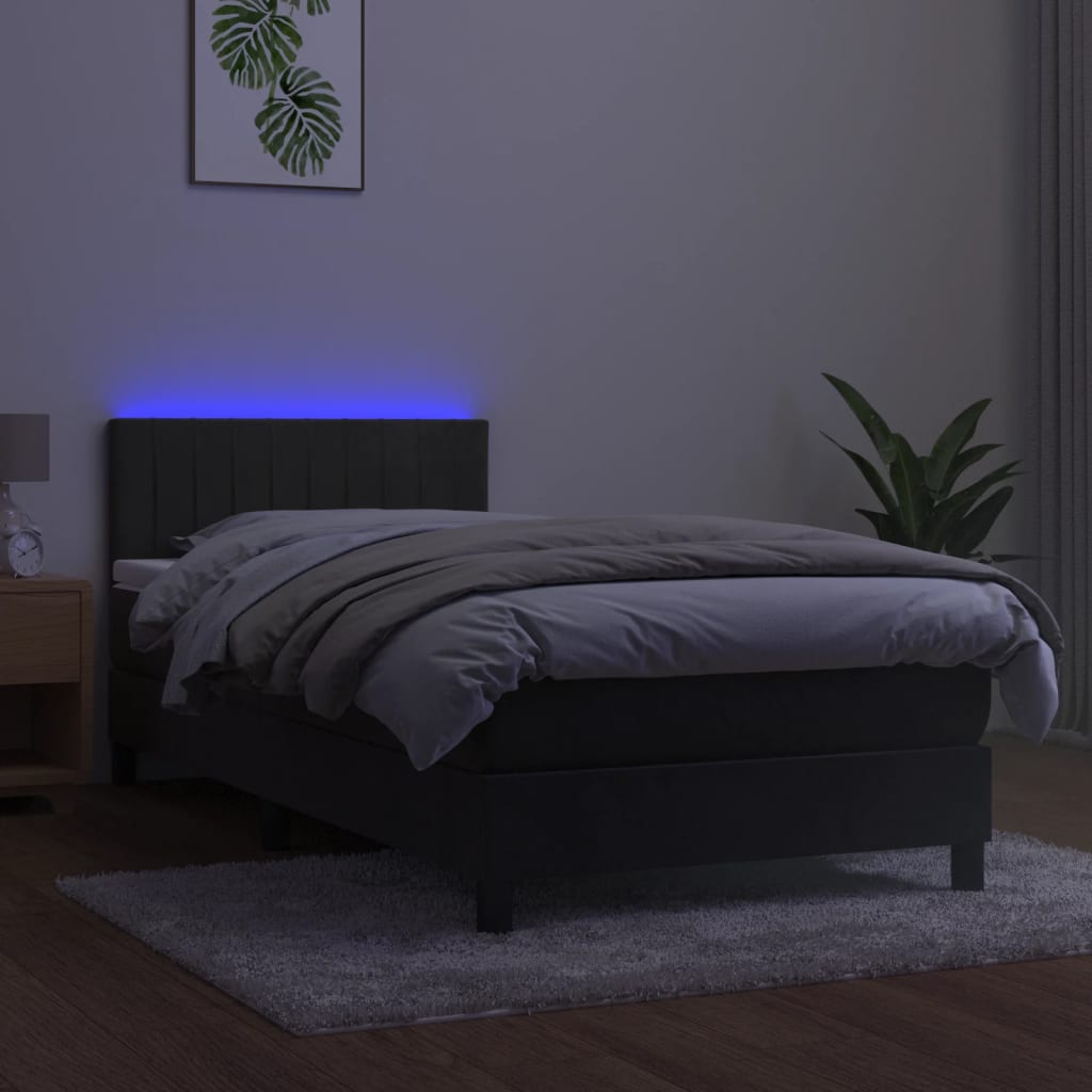 Krevet box spring s madracem LED tamnosivi 100x200 cm baršun
