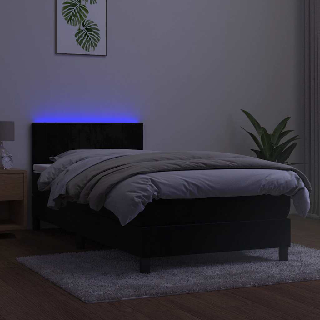 Krevet box spring s madracem LED crni 100x200 cm baršun