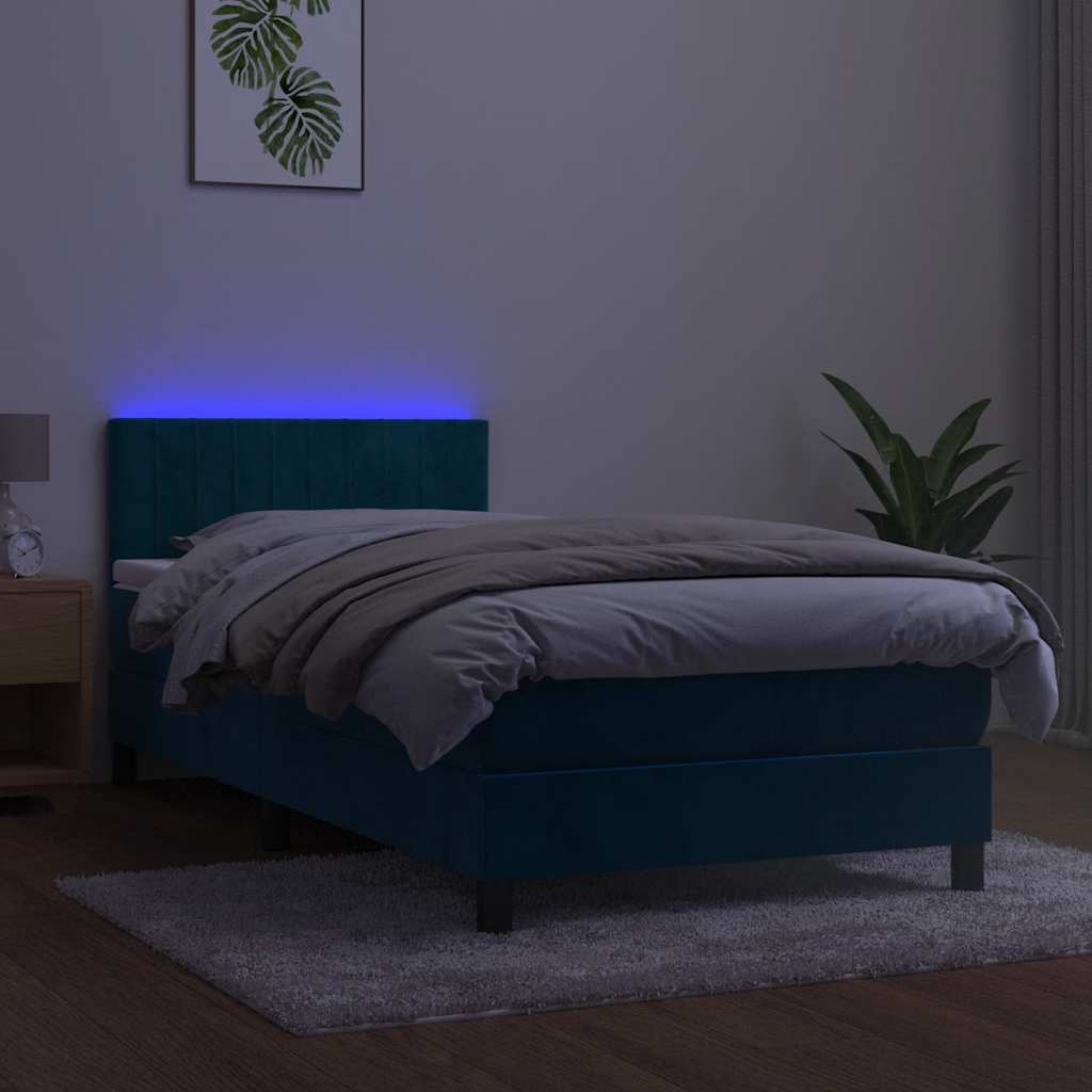 Krevet box spring s madracem LED tamnoplavi 100x200 cm baršun