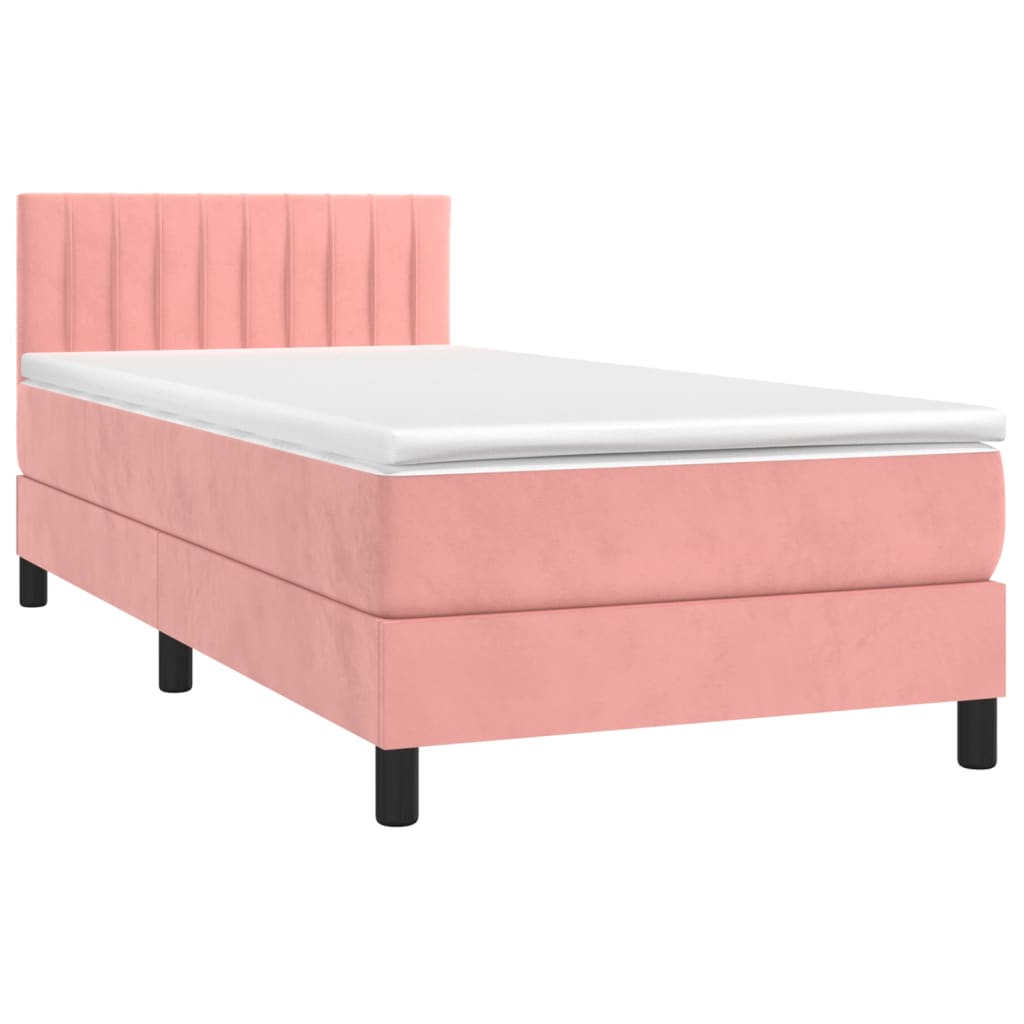 Krevet box spring s madracem LED ružičasti 100x200cm baršunasti