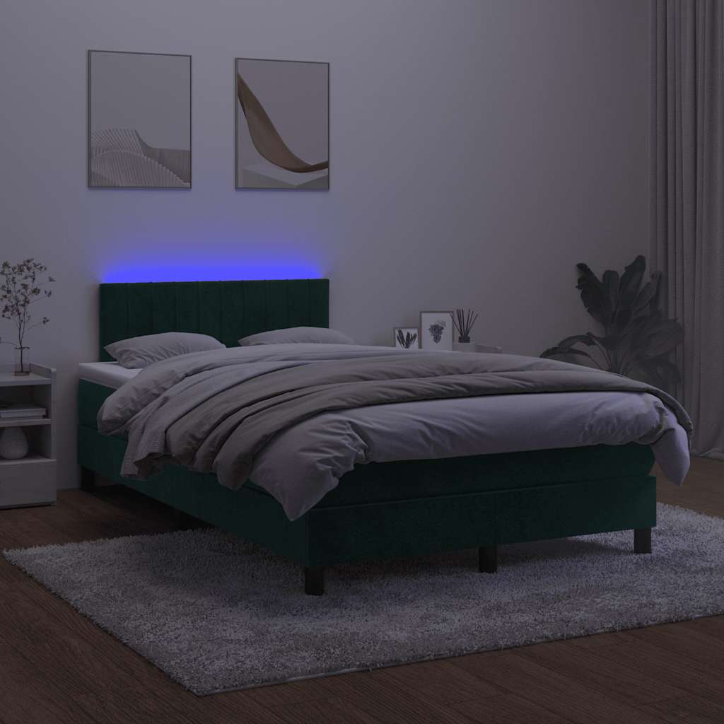 Krevet box spring s madracem LED tamnozeleni 120x200 cm baršun