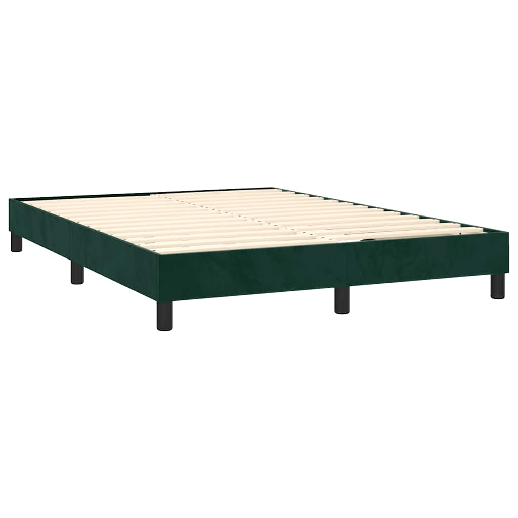 Krevet box spring s madracem LED tamnozeleni 140x190 cm baršun