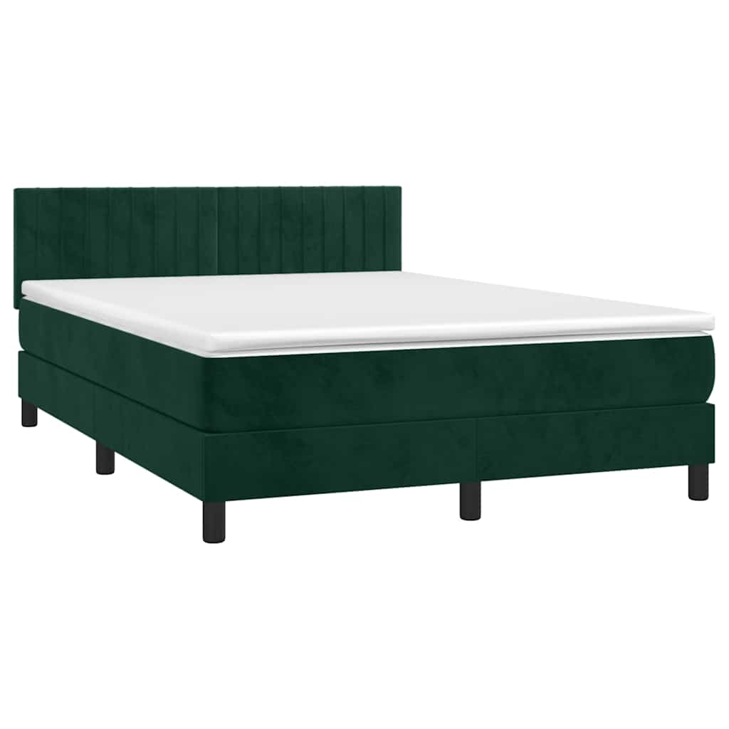 Krevet box spring s madracem LED tamnozeleni 140x200 cm baršun