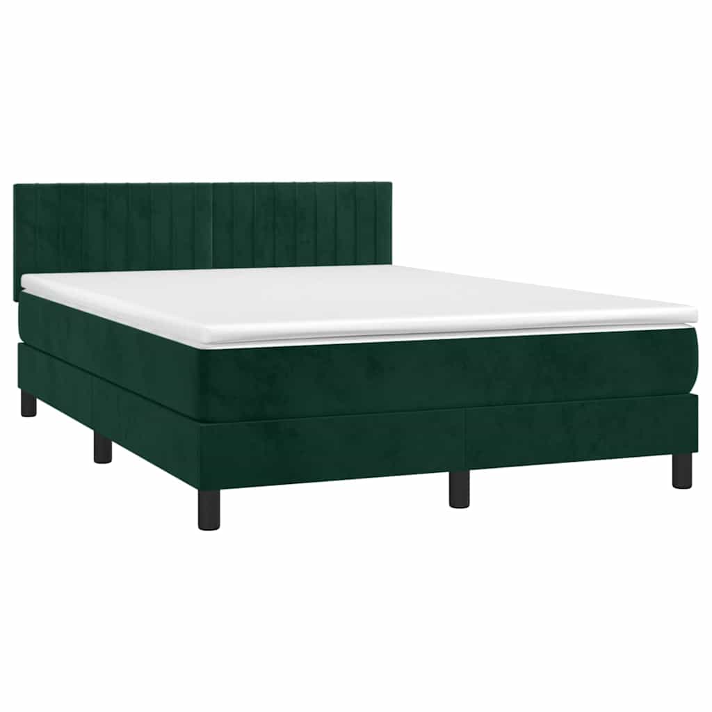 Krevet box spring s madracem LED tamnozeleni 140x200 cm baršun