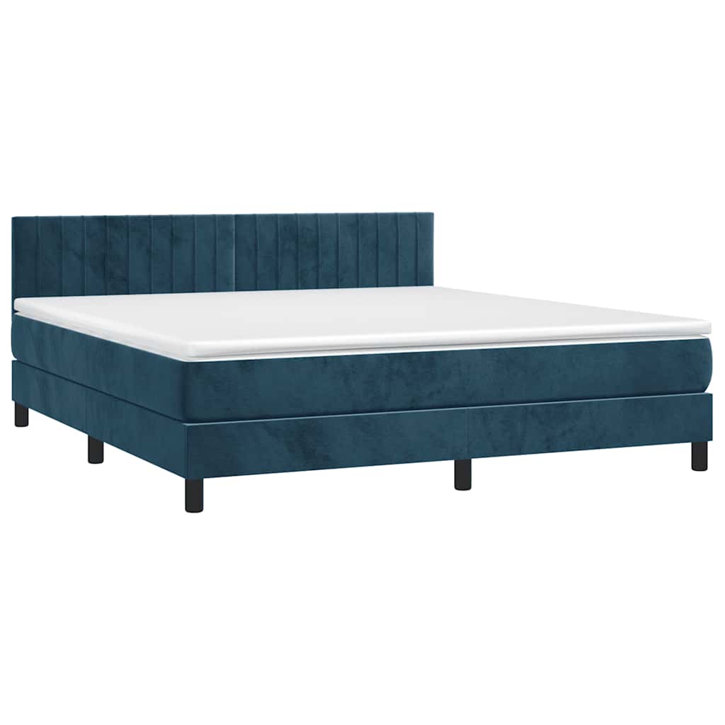 Krevet box spring s madracem LED tamnoplavi 160x200 cm baršun