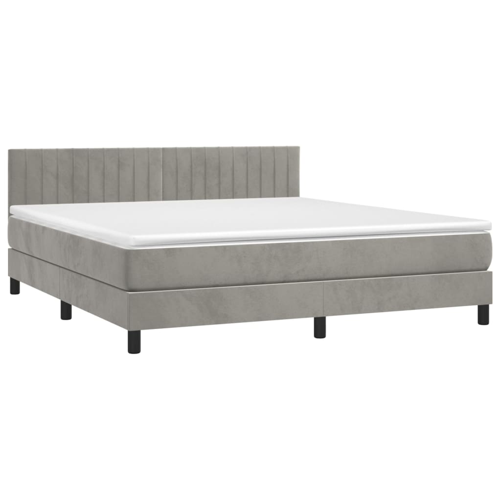 Krevet box spring s madracem LED svjetlosivi 180x200 cm baršun