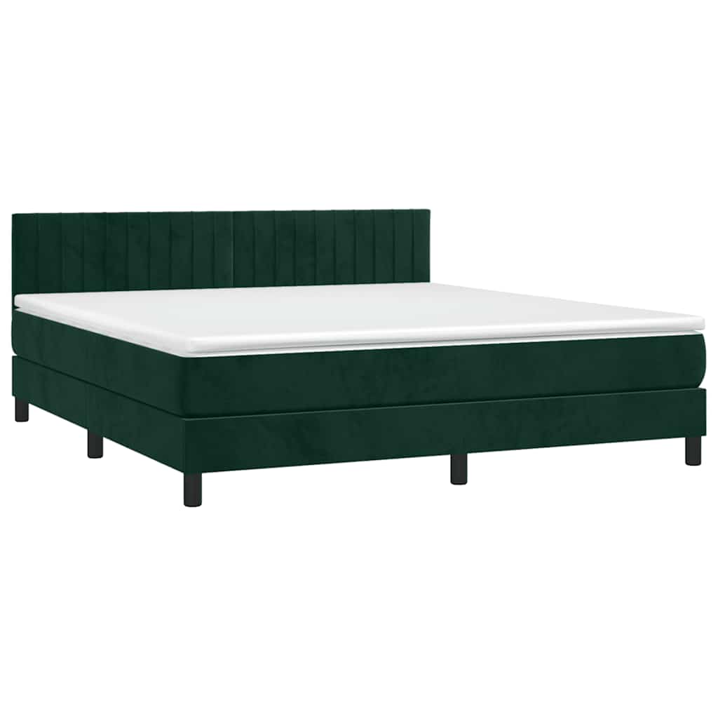 Krevet box spring s madracem LED tamnozeleni 180x200 cm baršun