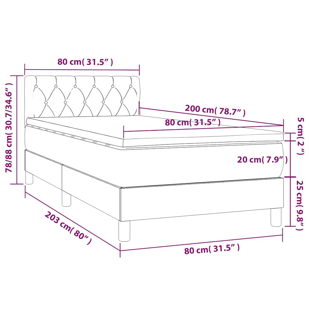 Krevet box spring s madracem LED tamnozeleni 80 x 200 cm baršun