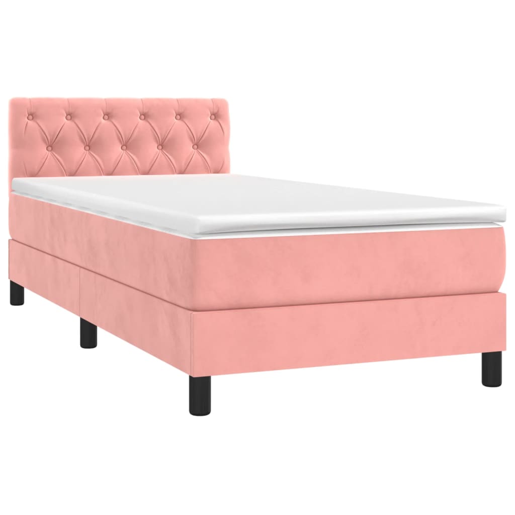 Krevet box spring s madracem LED ružičasti 80x200 cm baršunasti