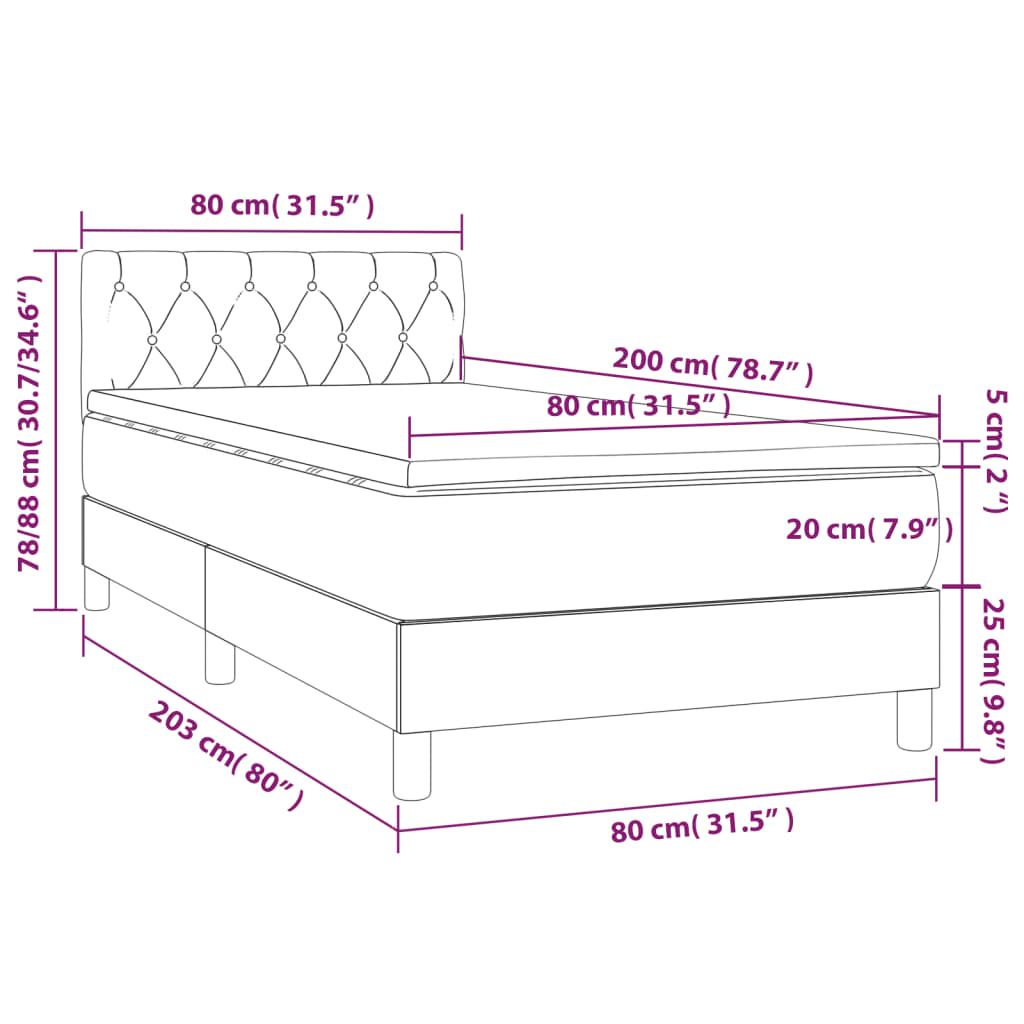 Krevet box spring s madracem LED ružičasti 80x200 cm baršunasti