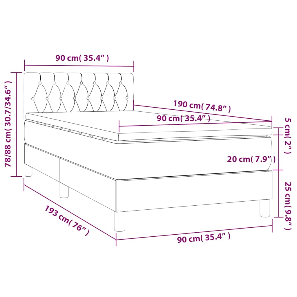 Krevet box spring s madracem LED tamnozeleni 90x190 cm baršun