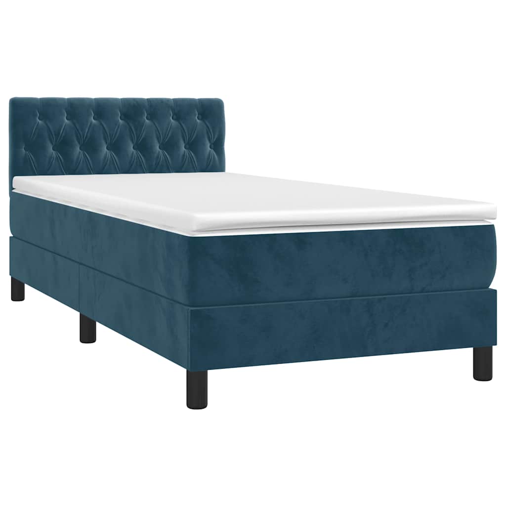 Krevet box spring s madracem LED tamnoplavi 90x190 cm baršun