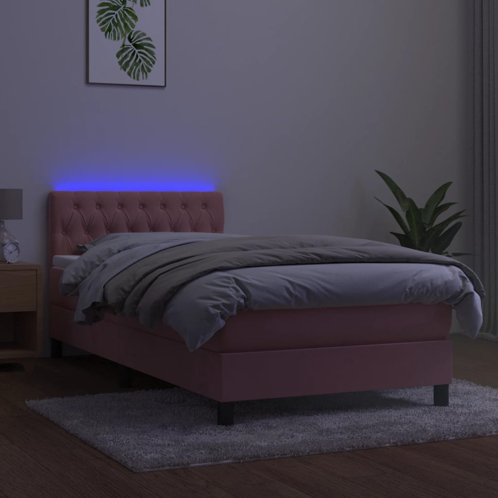Krevet box spring s madracem LED ružičasti 90x190 cm baršunasti