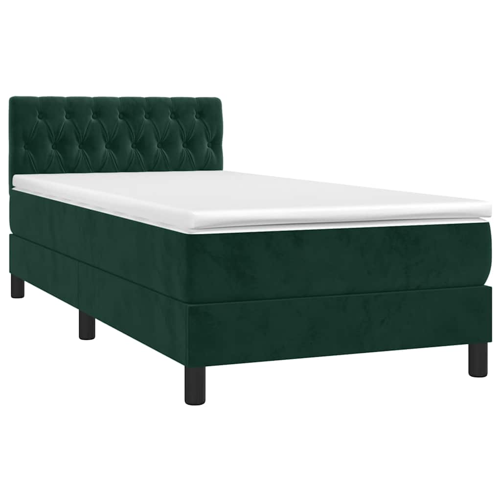 Krevet box spring s madracem LED tamnozeleni 90x200 cm baršun