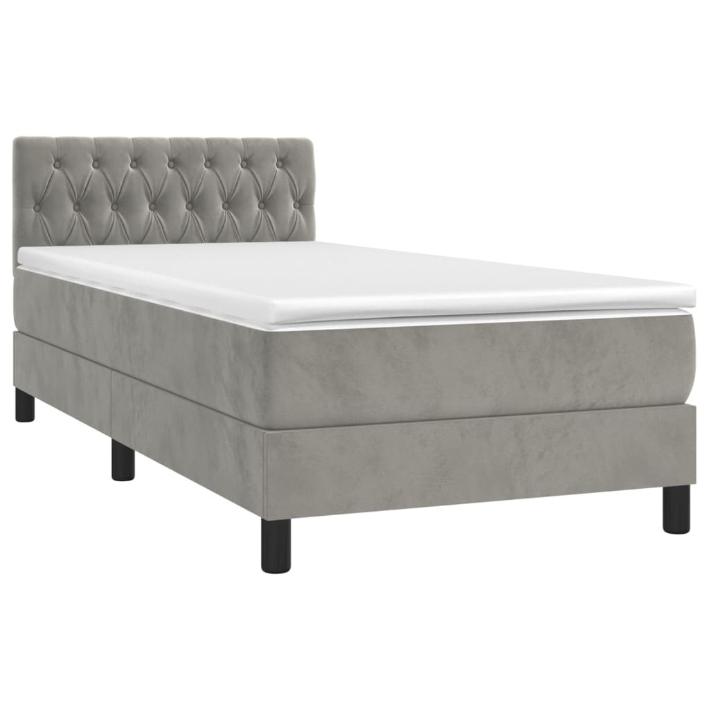 Krevet box spring s madracem LED svjetlosivi 100x200 cm baršun