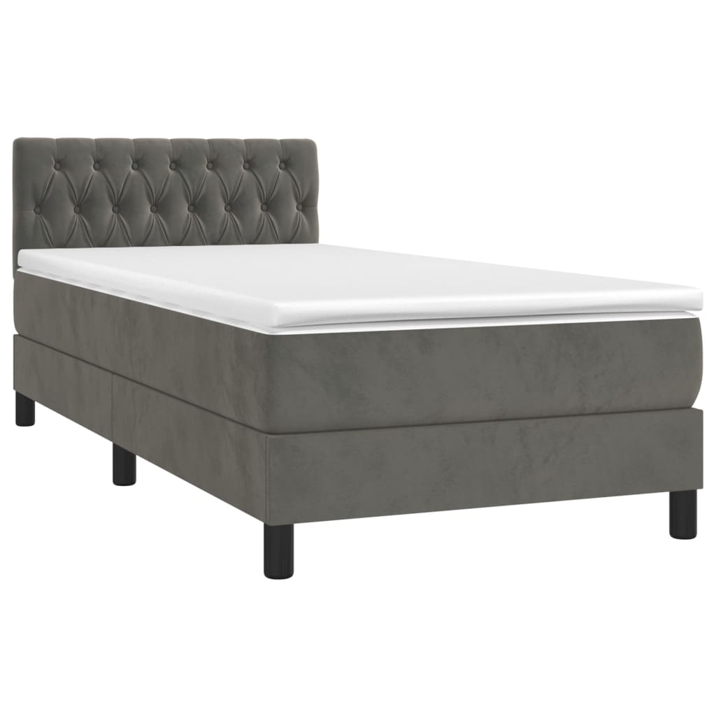 Krevet box spring s madracem LED tamnosivi 100x200 cm baršun
