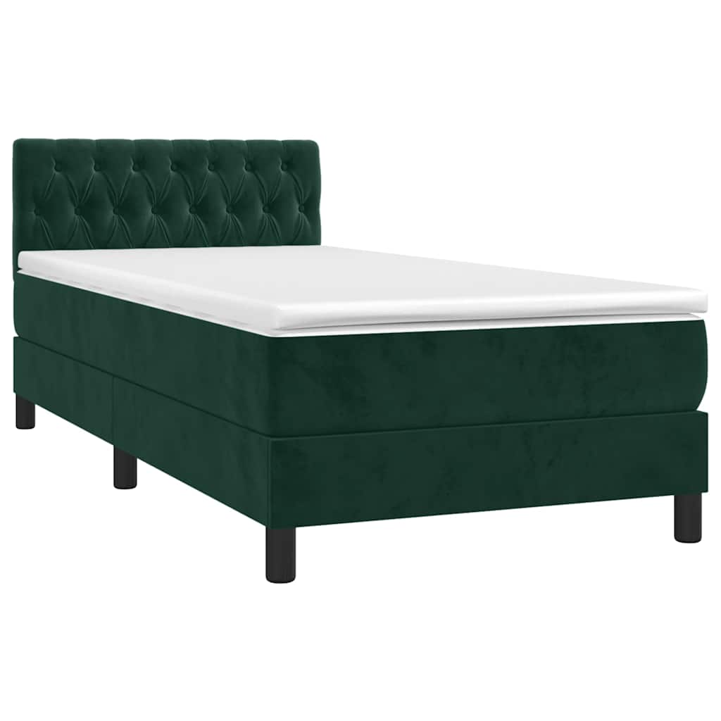 Krevet box spring s madracem LED tamnozeleni 100x200 cm baršun