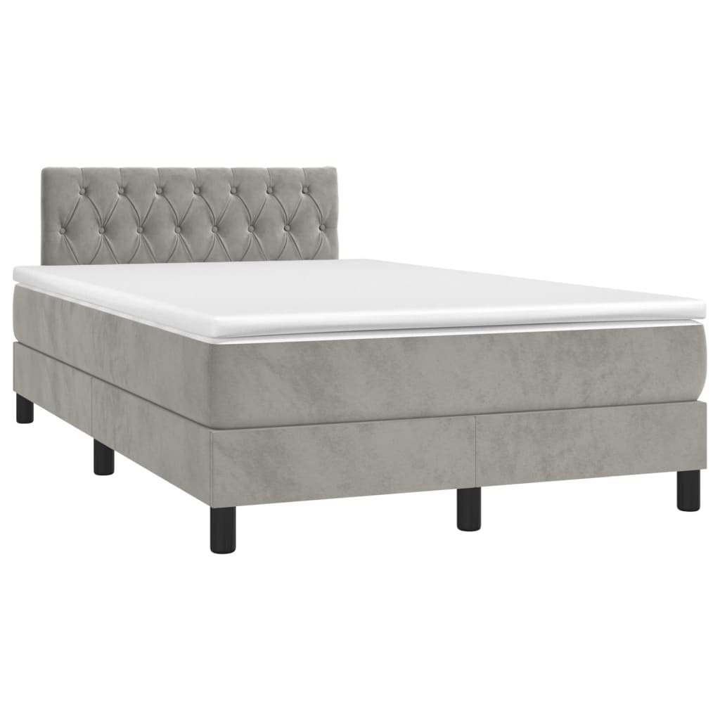Krevet box spring s madracem LED svjetlosivi 120x200 cm baršun