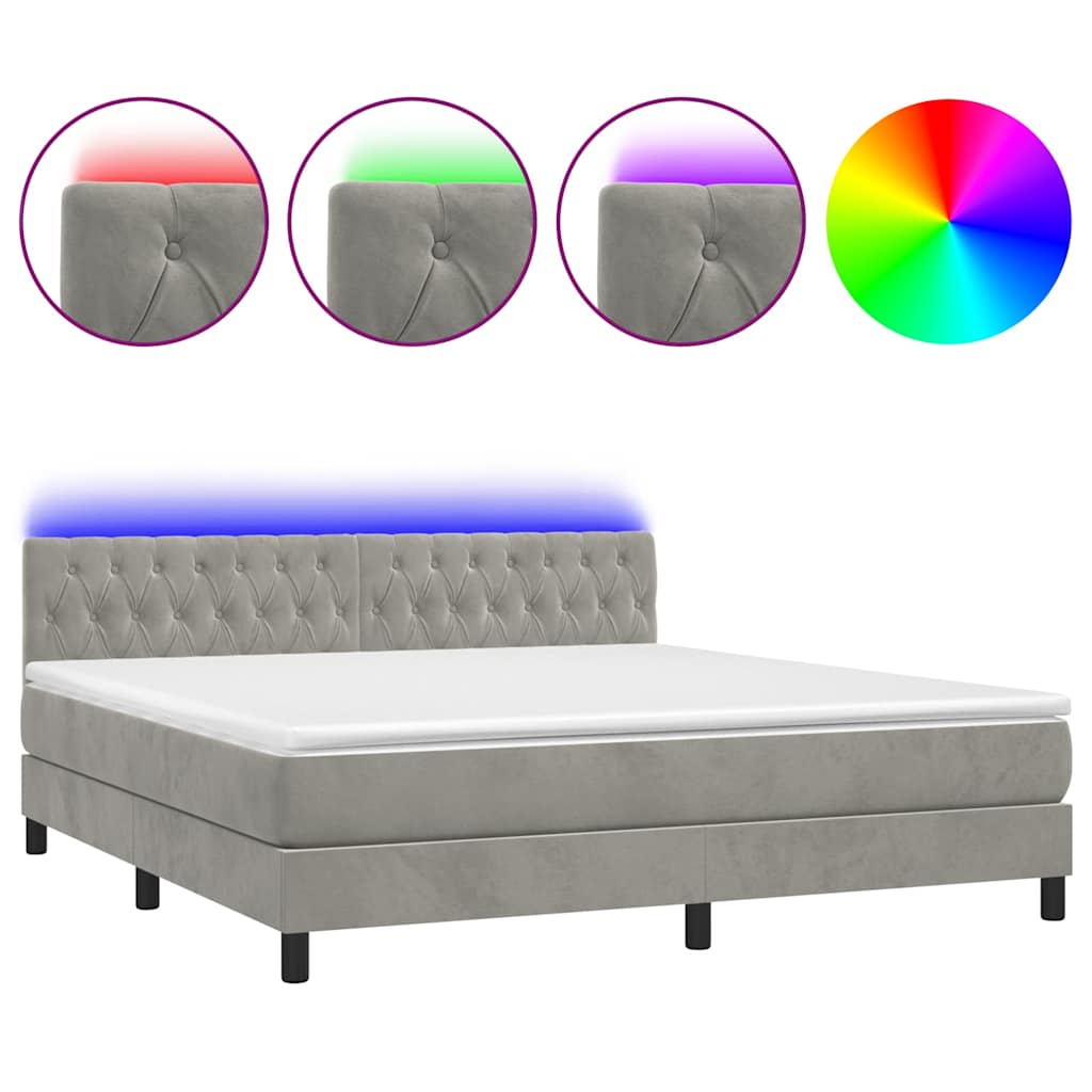 Krevet box spring s madracem LED svjetlosivi 160x200 cm baršun