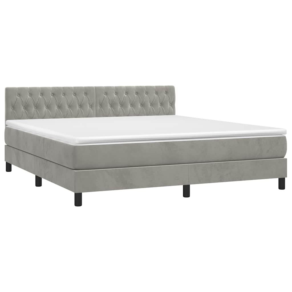 Krevet box spring s madracem LED svjetlosivi 160x200 cm baršun